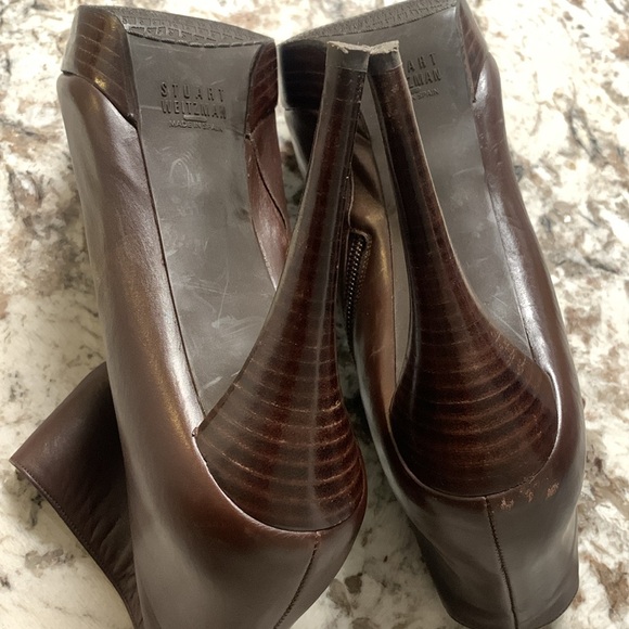 Stuart Weiztman Brown “Gran” Leather Ankle Booties - Picture 13 of 16